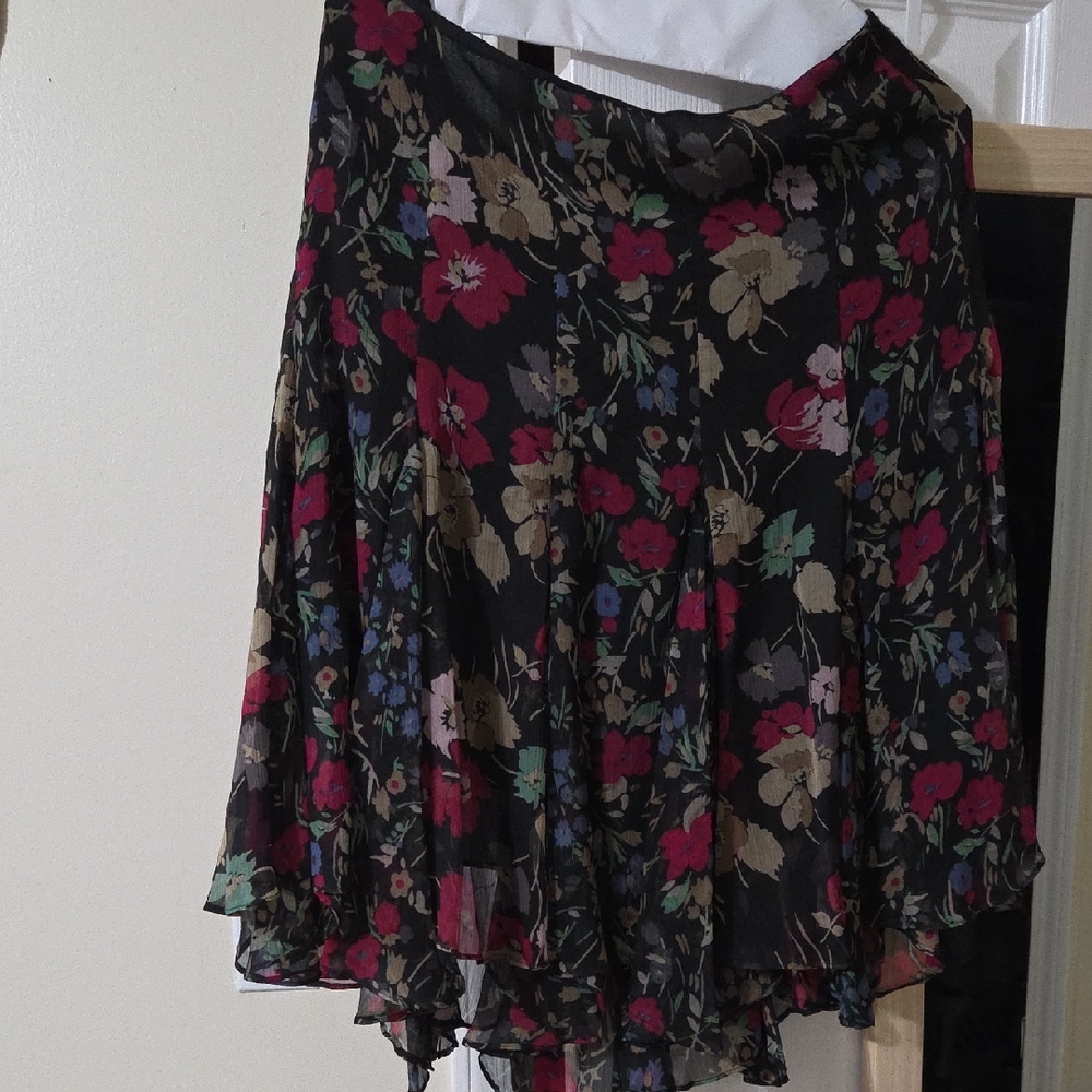 Ralph Lauren Asymmetrical Floral Skirt - Black and Red